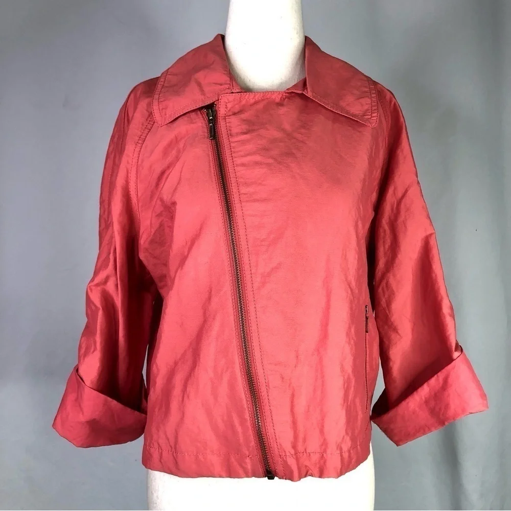 CAbi jacket lightweight windbreaker moto zipper roll sleeves cropped salmon pink